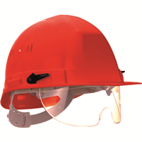 Casque de chantier Visiocéanic 2 en PE HD anti-UV avec lunette escamotable anti-choc - rouge