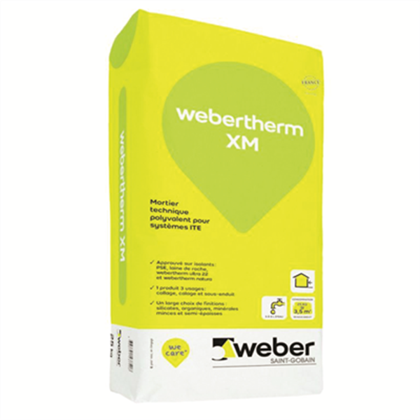 Mortier technique pour systèmes ITE - collage calage et sous-enduit - Webertherm XM - sac de 25 kg