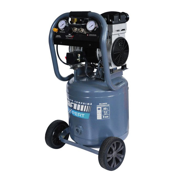 Compresseur vertical silencieux Prodif Expert SIL860V - capacité 40,0 LTR - 2 CV - 8 bar - débit restitué 170 L/min