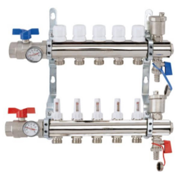 Collecteur STC Ø 1"- 5circuits Ensemble complet-Laiton Chromé