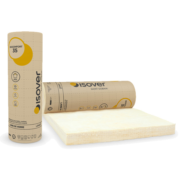 Rouleau laine de verre pour combles aménagés - Isoconfort 35 revêtu kraft Isover - R=5,70 m².K/W - 3,00 M x 1,20 M - ép.200 MM
