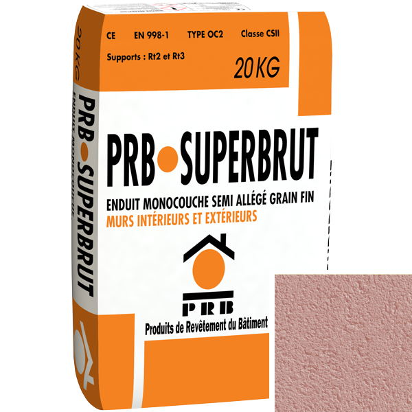 Enduit monocouche semi-allégé à grain fin PRB Superbrut type OC2 - Parme - sac de 20 kg