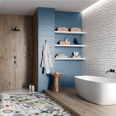 Faïence murale rectifiée pour cuisine et salle de bain - Stay - 20,0 CM x 60,0 CM - ép. 8,00 MM - décor Juk Bleu