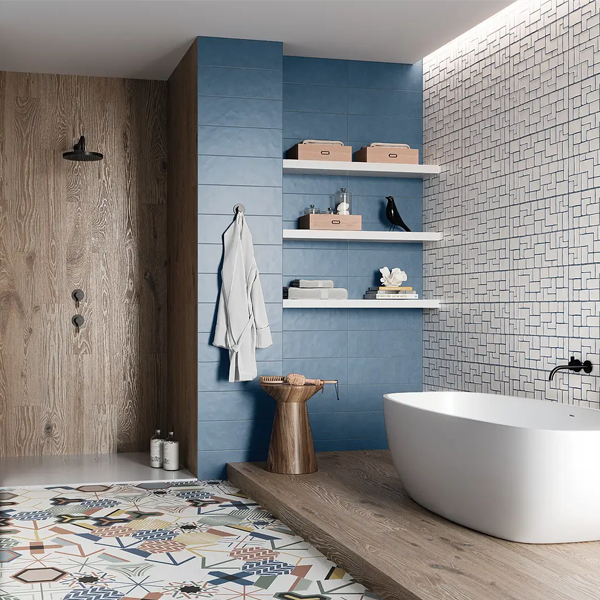 Faïence murale rectifiée pour cuisine et salle de bain - Stay - 20,0 CM x 60,0 CM - ép. 8,00 MM - décor Juk Bleu