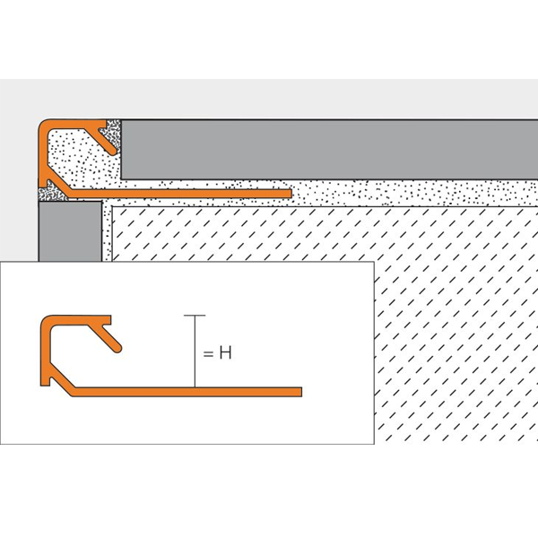Profilé de finition pour angles sortants de carrelage Quadec - Acier brossé - H = 12.5 MM - longueur 2,5 M