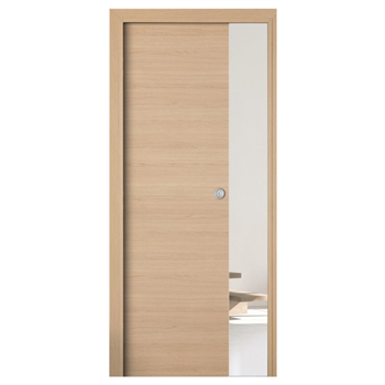 Porte coulissante à galandage MDF surface mélaminée effet bois Kreation M03A avec usinage pour poignée cuvette - 204 CM x 73 CM