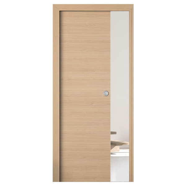 Porte coulissante à galandage MDF surface mélaminée effet bois Kreation M03A avec usinage pour poignée cuvette - 204 CM x 73 CM