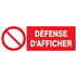 Panneau de signalisation adhésif Défense d'afficher Taliaplast PS choc rigide 330 x 200 mm