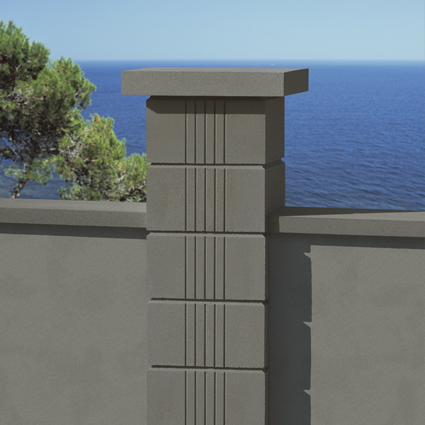 Élément de pilier Rigato en béton décoratif - Gris - 40,0 CM x 40,0 CM x 17,1 CM