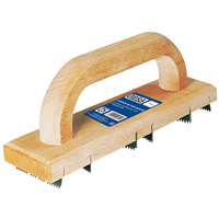 Chemin de fer denté pour maçon - Obra - poignée en bois -  6 lames acier en pas de 3 mm - 250 x 70 mm