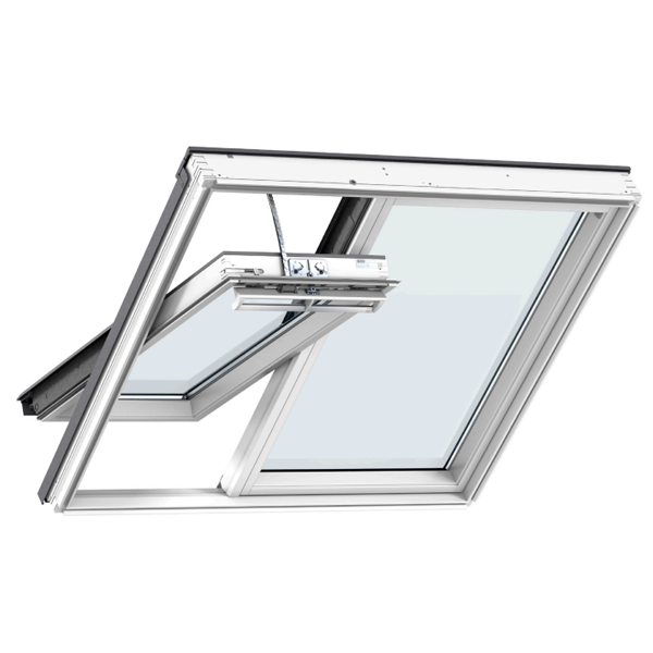 Fenêtre de toit Velux GGLS 2en1 - Rotation motorisée à énergie solaire - Vitrage confort - WhiteFinish - 151,0 CM x 118,0 CM