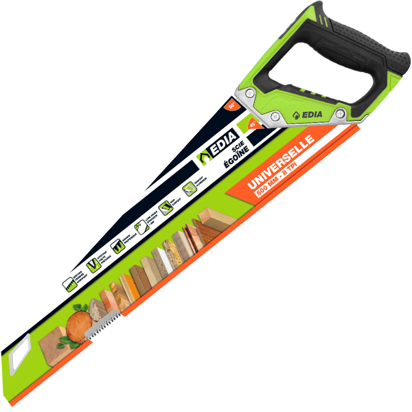Scie égoïne à denture universelle Hardpoint Edia pour tout type de bois - longueur 500 mm - 8 dents/pouce