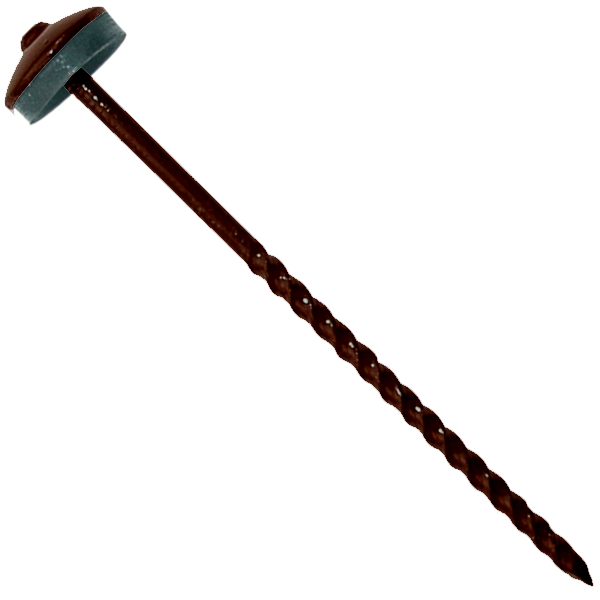 Clou faîtage torsadé tête parapluie de 20 mm - acier galvanisé - Brun chocolat RAL 8017 - 3,8 x 120 mm - 50 pièces