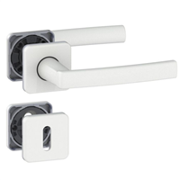 Ensemble poignée de porte à clé en L avec rosace Vachette Koya - alu blanc - carré 7 mm