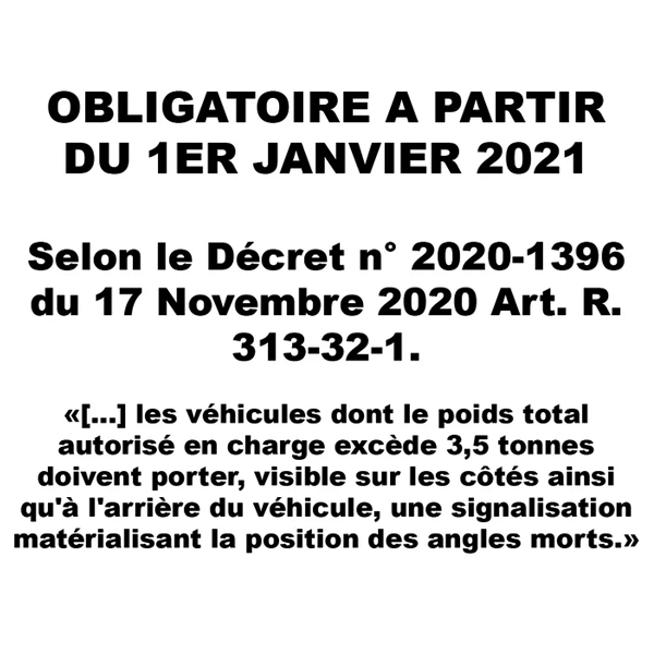 Autocollant sticker adhésif "Attention angles morts" pour poids lourd - 170 x 250 mm - Lot de 10