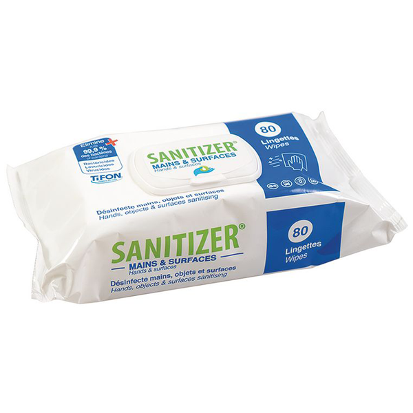 Lingette désinfectante Sanitizer pour mains et surfaces - paquet de 80 lingettes