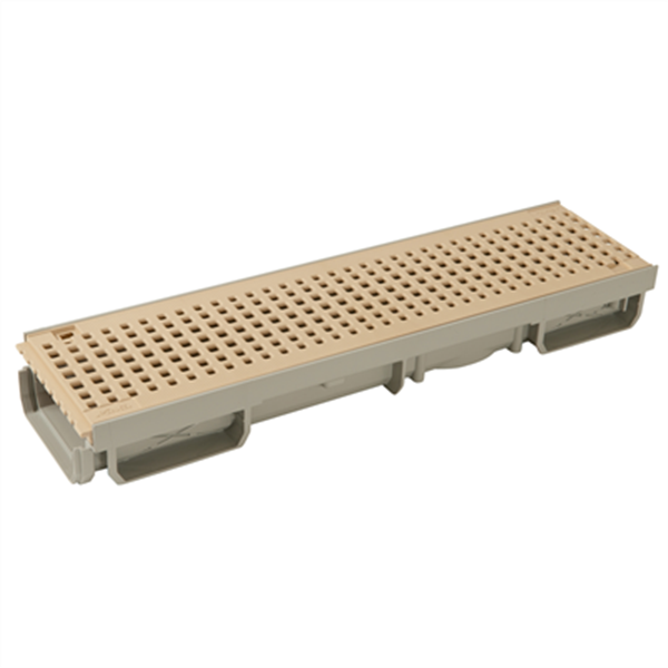 Caniveau bas pour piscine - Grille piétonne - Longueur 500 mm - Largeur 130 mm - PVC - Sable