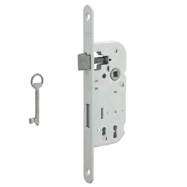 Serrure à encastrer et pêne dormant Thirard - NF - blanc - bouts ronds - une clé - axe 40 mm - entraxe 70 mm
