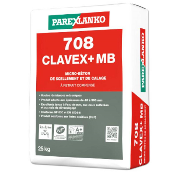 Micro-béton de scellement et de calage à retrait compensé CLAVEX+ MB 708 - Sac de 25 KG