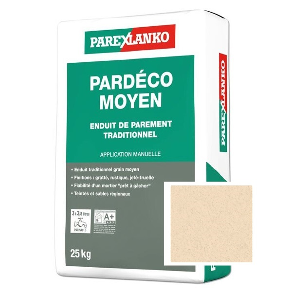 Enduit de façade traditionnel à grain moyen - Parexlanko Pardéco - O40 Beige rose pâle - Sac de 25 KG