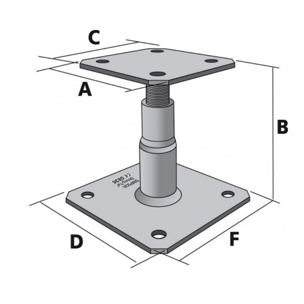 Pied de poteau réglable prêt à fixer Simpson  en acier électrozingué - avec fixations - hauteur 100 à 150 mm