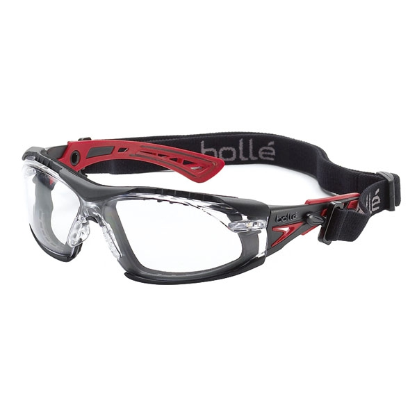 Lunettes de sécurité RUSH+ incolores traitement Platinum tresse intégrées Rouge Noir