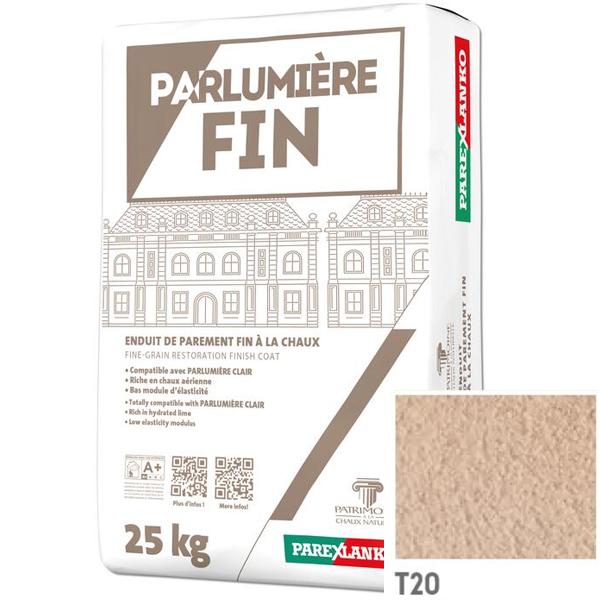 Enduit de parement à la chaux à grain fin Parexlanko Parlumière - T20 Sable clair - Sac de 25 KG