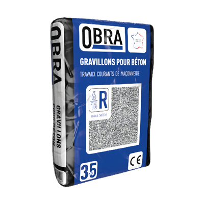 Gravillons pour béton gros oeuvre Obra granulométrie 6/16 Roulé - Sac de 35 kg