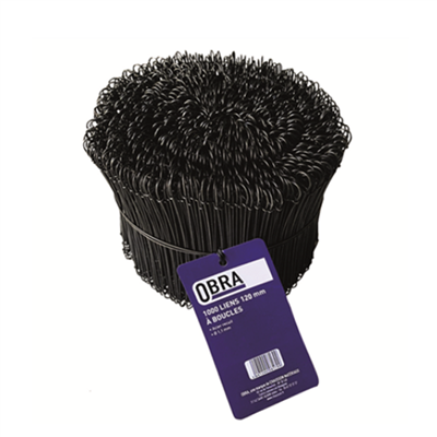 Lien à boucles acier recuit Obra - Longueur 140 mm - Diamètre 1.1 mm - Noir - Lot de 1000