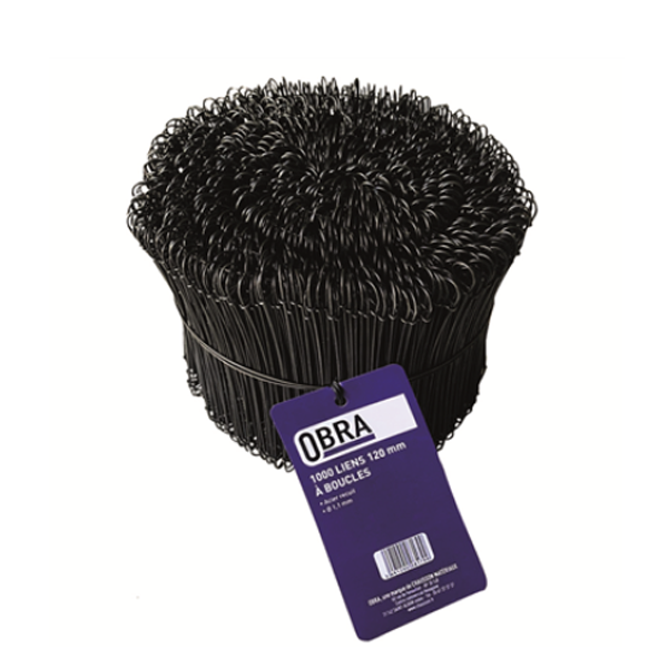 Lien à boucles acier recuit Obra - Longueur 140 mm - Diamètre 1.1 mm - Noir - Lot de 1000