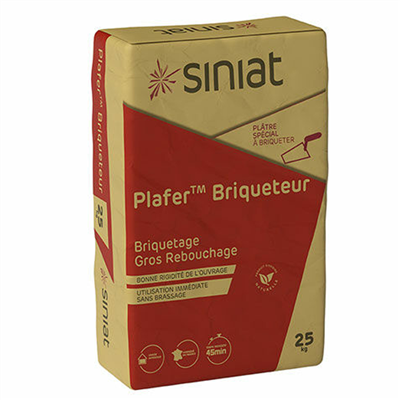 Plâtre pour montage de cloisons en briques ou parpaings - Plafer Briqueteur Siniat - prise contrôlée - sac de 25 KG