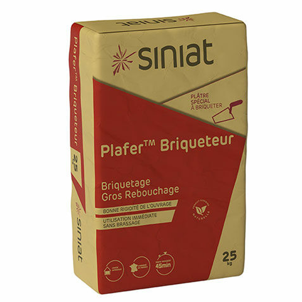 Plâtre pour montage de cloisons en briques ou parpaings - Plafer Briqueteur Siniat - prise contrôlée - sac de 25 KG