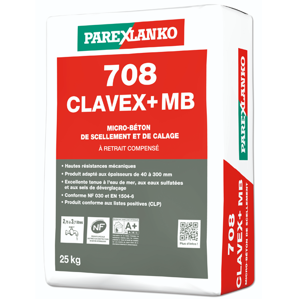 Micro-béton de scellement et de calage à retrait compensé CLAVEX+ MB 708 - Sac de 25 KG