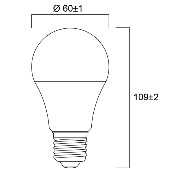 Ampoule LED forme A60 finition dépolie 1055 lumens 9,5W - culot E27 - blanc chaud