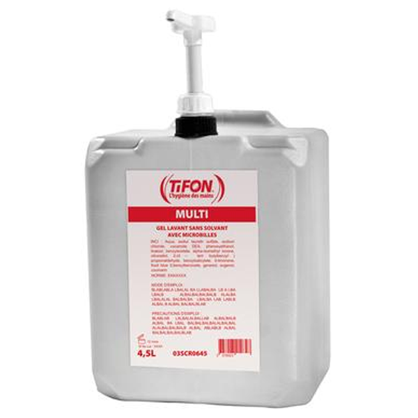 Savon gel microbilles Tifon salissures tenaces bidon 4.5 litres avec pompe
