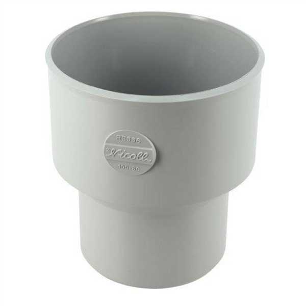 Réduction concentrique PVC pour tube de descente Diamètre 100x80 mm couleur gris