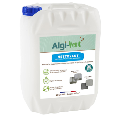 Nettoyant éco-responsable pour toitures façades et terrasses - Algi-Vert - bidon de 20 litres