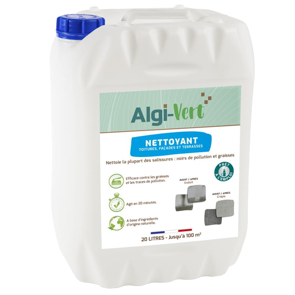 Nettoyant éco-responsable pour toitures façades et terrasses - Algi-Vert - bidon de 20 litres
