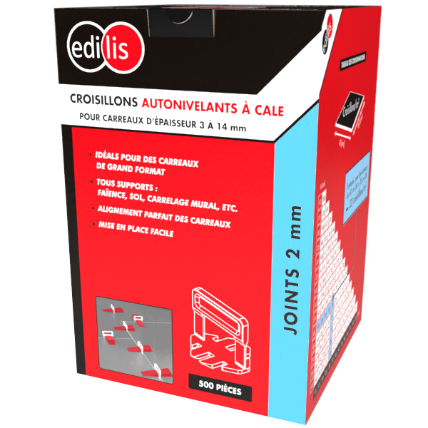 Croisillon autonivelant à cale Edilis pour carrelage grand format de 3 à 14 MM d'épaisseur - joint de 2 MM - 500 pièces