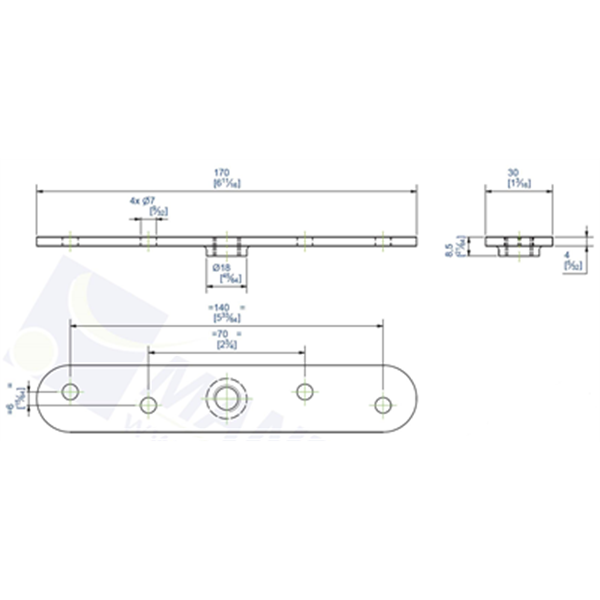 Platine pour fixation sur chant avec trou taraudé M12