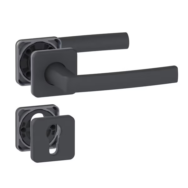 Ensemble poignée de porte à clé en I avec rosace Vachette Koya - alu noir- carré 7 mm