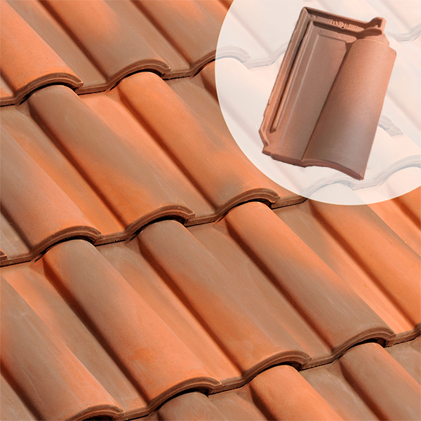 Tuile en terre cuite - Méridionale Poudenx - emboîtement grand moule fortement galbée - Rouge flammé