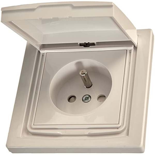 Prise de courant 2P+T avec clapet étanche Schneider Asfora complet - à encastrer - blanc - IP44 - 16 A - 230 V