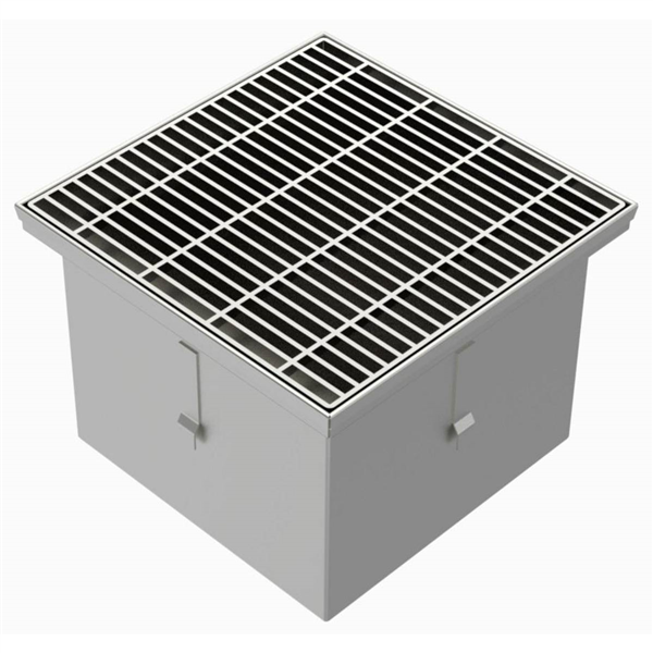 SIPHON 350X350 SORTIE VERT 100 MM GRILLE BARREAUX PANIER 35100PCHB