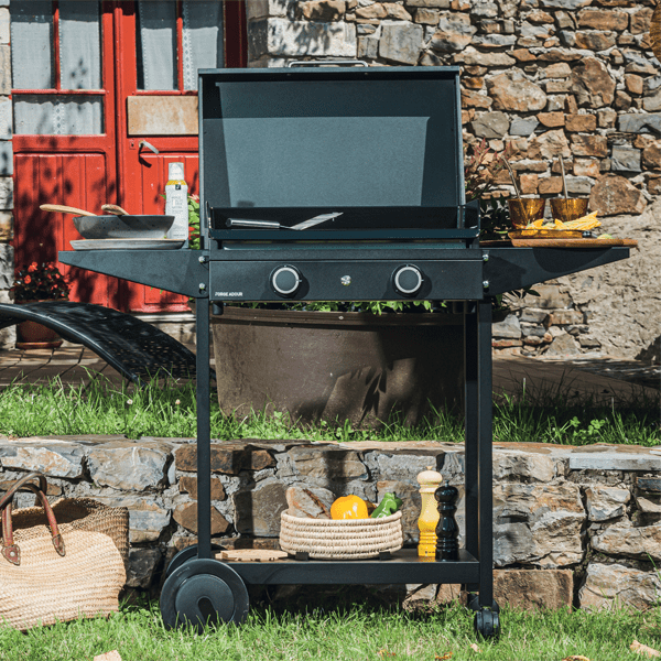 Chariot roulant acier tablettes rabattables CHOA60 pour plancha Forge Adour Origin 60 - Noir