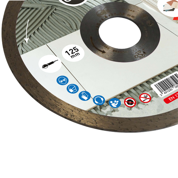 Disque diamant à jante continue pour carreleur Ø 125 mm - JC Edilis - Céramique, faïence et carrelage - Alésage 22,23 mm