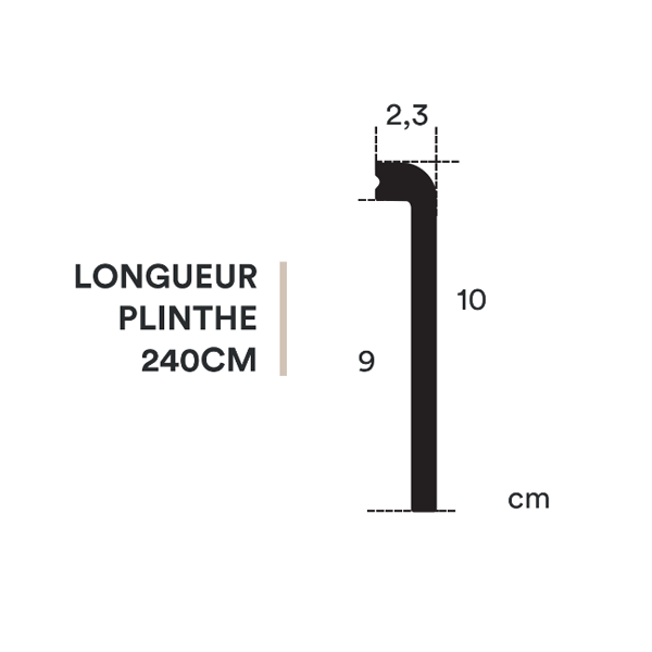 Surplinthe blanche PVC arrondie anti-choc - Hauteur 10 cm x Largeur 2.2 cm - Longueur 2.40 mL