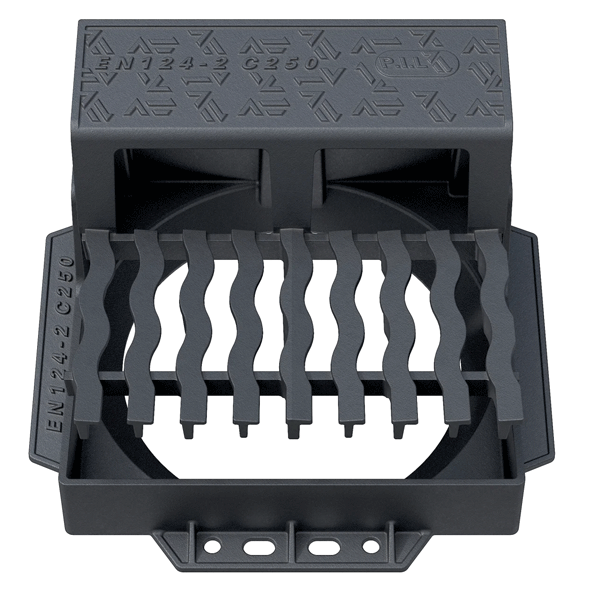 Avaloir à grille C250 en fonte ductile Profil T pour collecte eaux pluviales en bordure de voirie - 510 x 600 mm