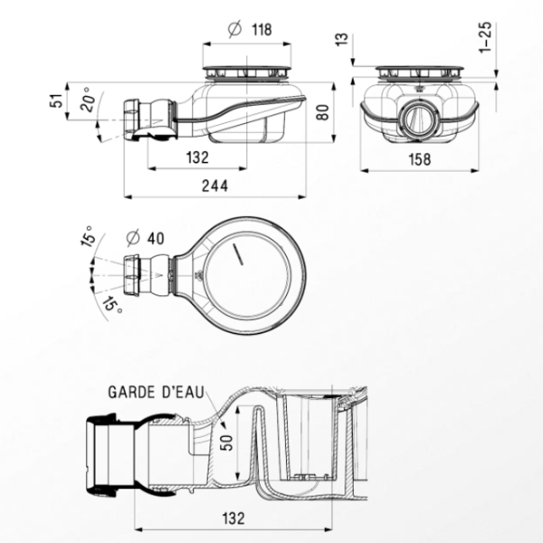 Bonde Turboflow 2 Nicoll pour receveur de douche - Sortie orientable - Diamètre 90 mm - Multi-matière