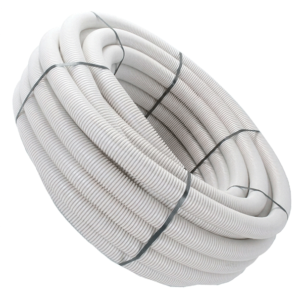 Gaine TPC 40,0 mm Blanche pour câble TV/fibre optique - polyéthylène annelé/lisse - couronne de 25,00 m